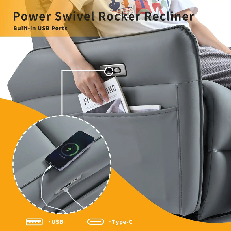 270° Power Swivel Rocker Glider Recliner Chair With USB Ports by HouseOfZazla