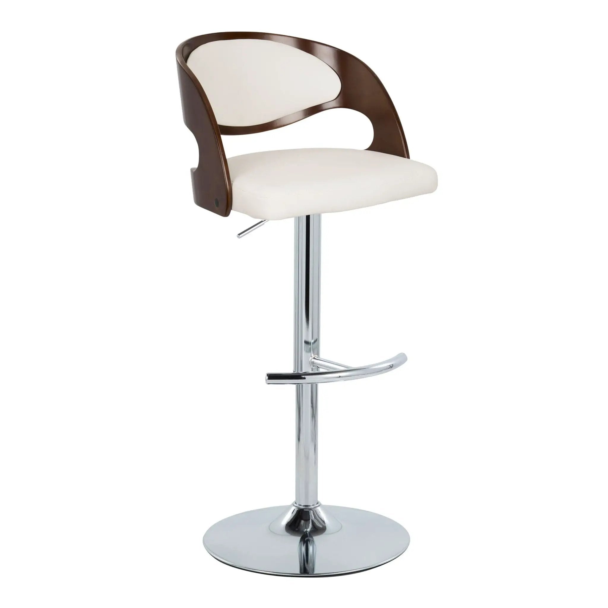 Pino - Mid-Century Modern Adjustable Barstool With Swivel With Rounded T Footrest (Set of 2) - Chrome / Cherry / White by Unique Piece Furniture