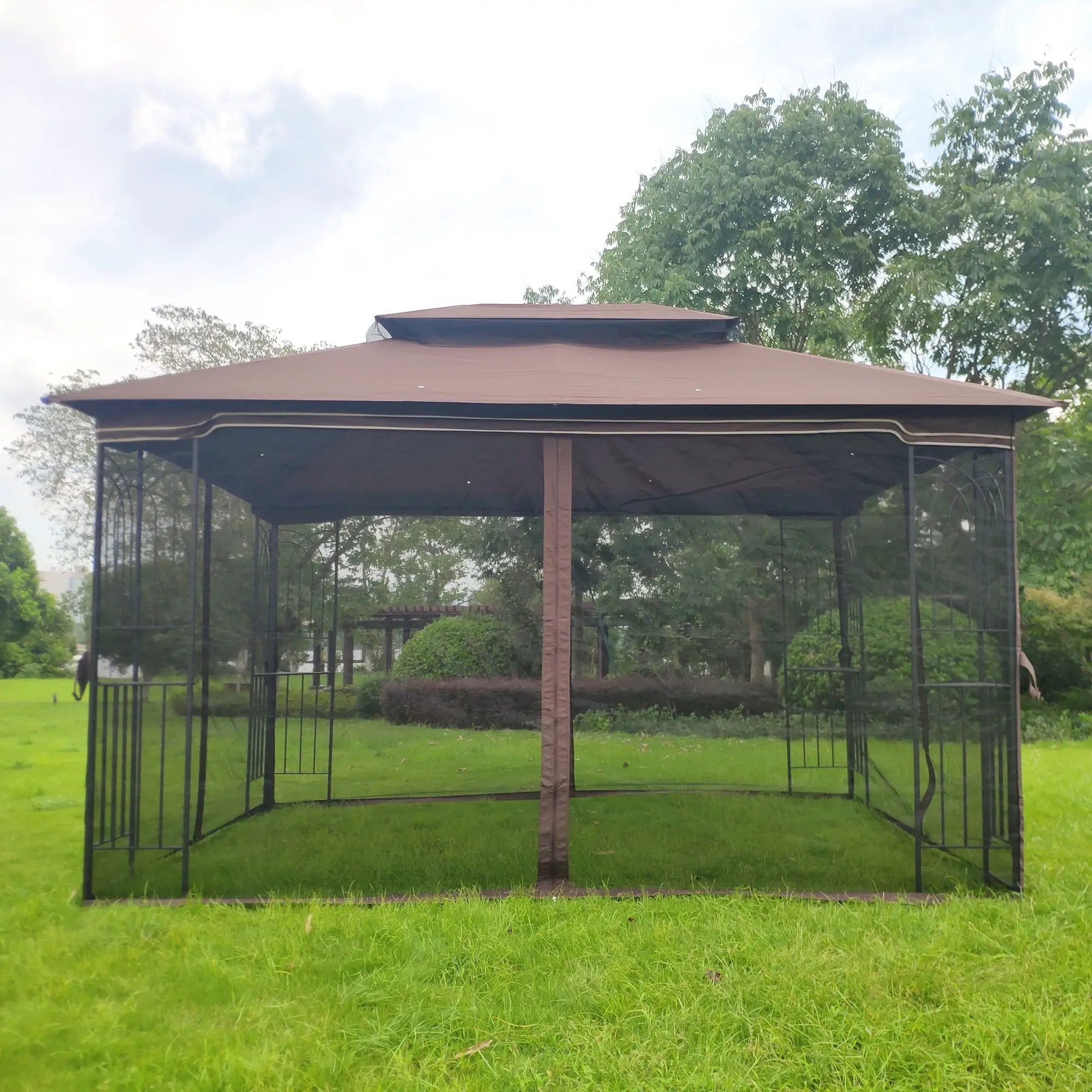 13 0 Outdoor Patio Gazebo Canopy Tent With Ventilated Double Roof And Mosquito Net (Detachable Mesh Screen On All Sides) Suitable For Lawn Garden Backyard And Deck Top - Brown by HouseOfZazla