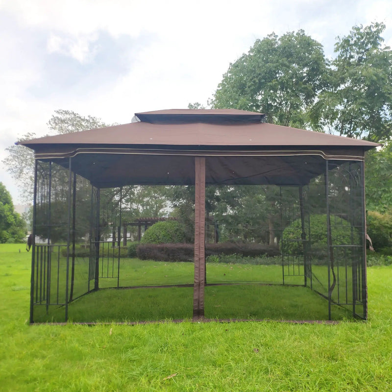 13 0 Outdoor Patio Gazebo Canopy Tent With Ventilated Double Roof And Mosquito Net (Detachable Mesh Screen On All Sides) Suitable For Lawn Garden Backyard And Deck Top - Brown by HouseOfZazla