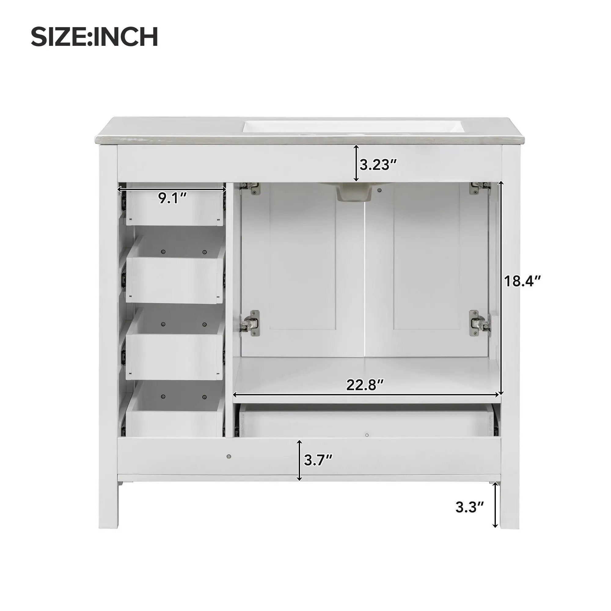 Bathroom Vanity With Ceramic Sink Combo, Abundant Storage Cabinet 2 Soft Close Doors And 5 Drawers by HouseOfZazla