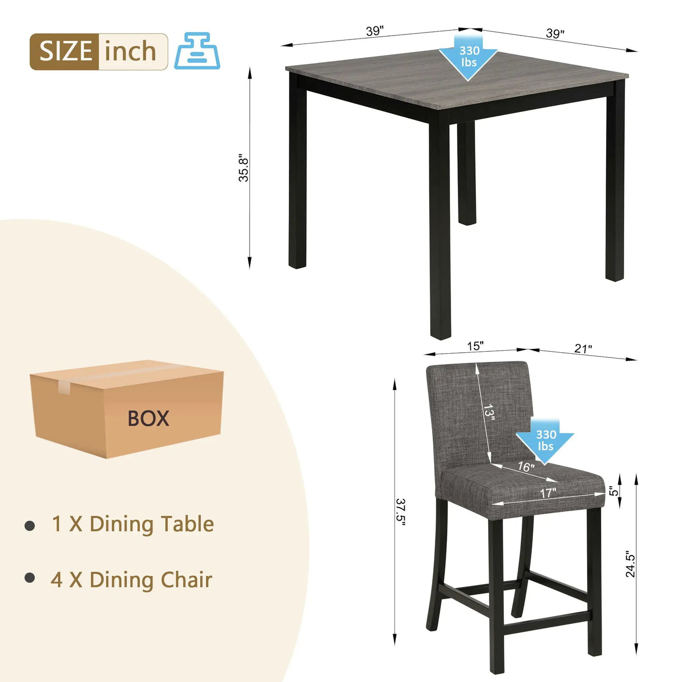 5 Piece Counter Height Table Set, Square Table And 4 Upholstered Chairs by HouseOfZazla