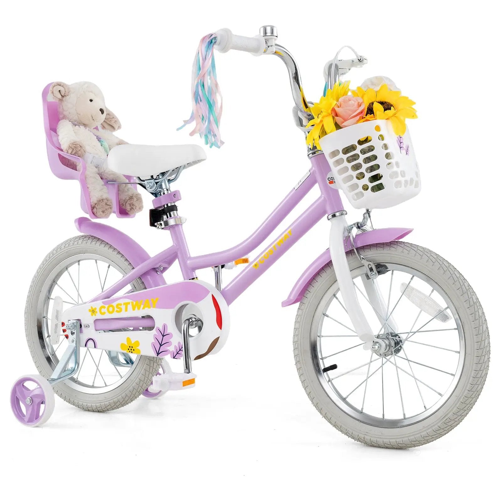 18 Inch Girls Bike Kids Bicycle with Doll Seat and Streamers for Children 4 by DirectDeals