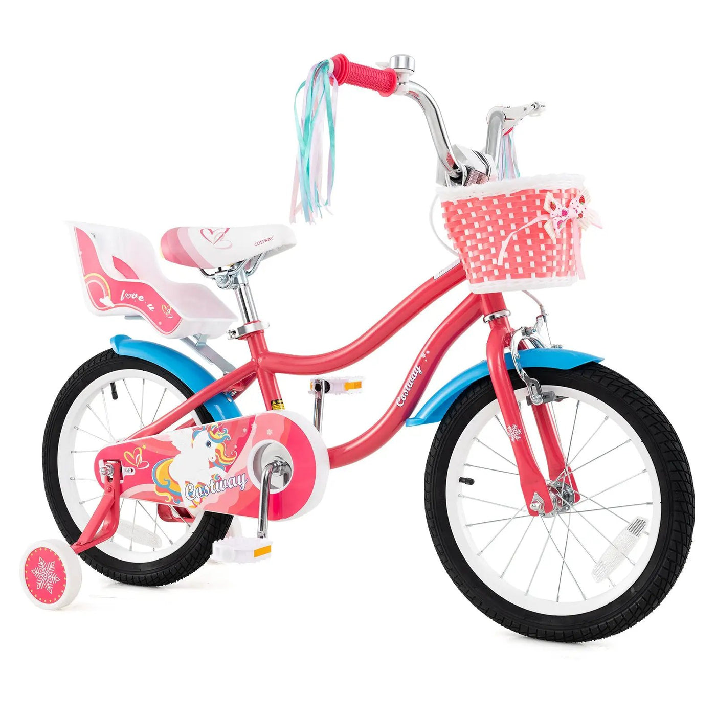 16 Inch Girls Bike for 4-7 Years Old Kids Bike with Doll Seat and Training Wheels by DirectDeals