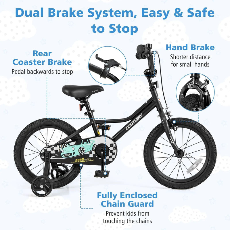 16 Inch Kids Bike Adjustable for 4-7 Years Old with Low-Step Frame by DirectDeals