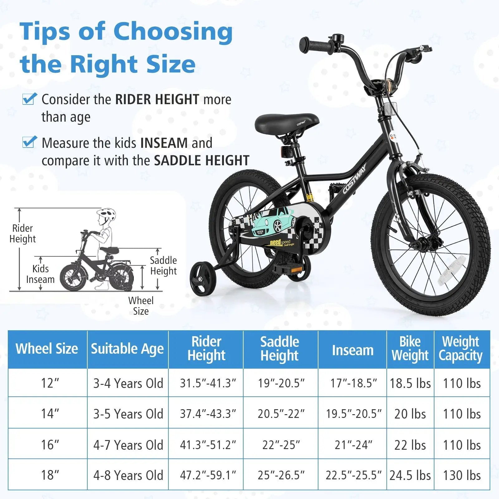16 Inch Kids Bike Adjustable for 4-7 Years Old with Low-Step Frame by DirectDeals