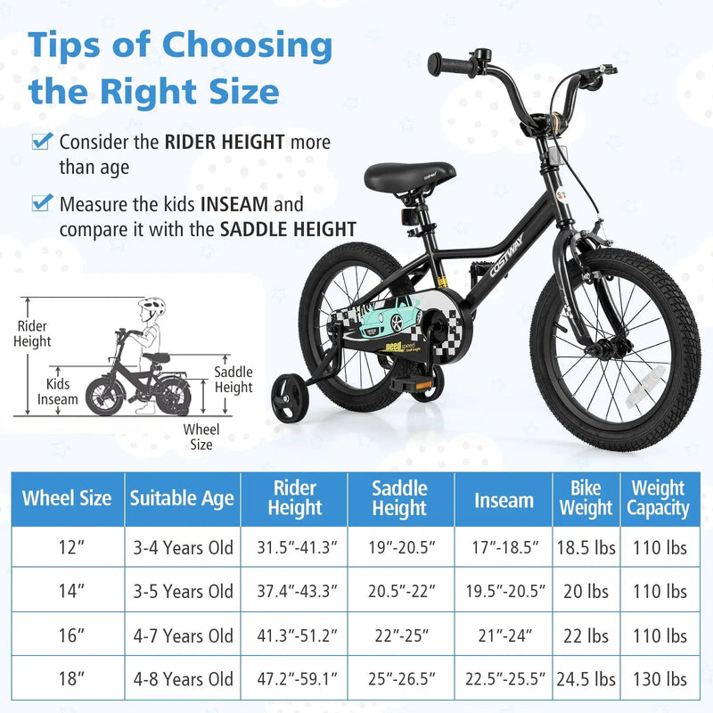 16 Inch Kids Bike Adjustable for 4-7 Years Old with Low-Step Frame by DirectDeals