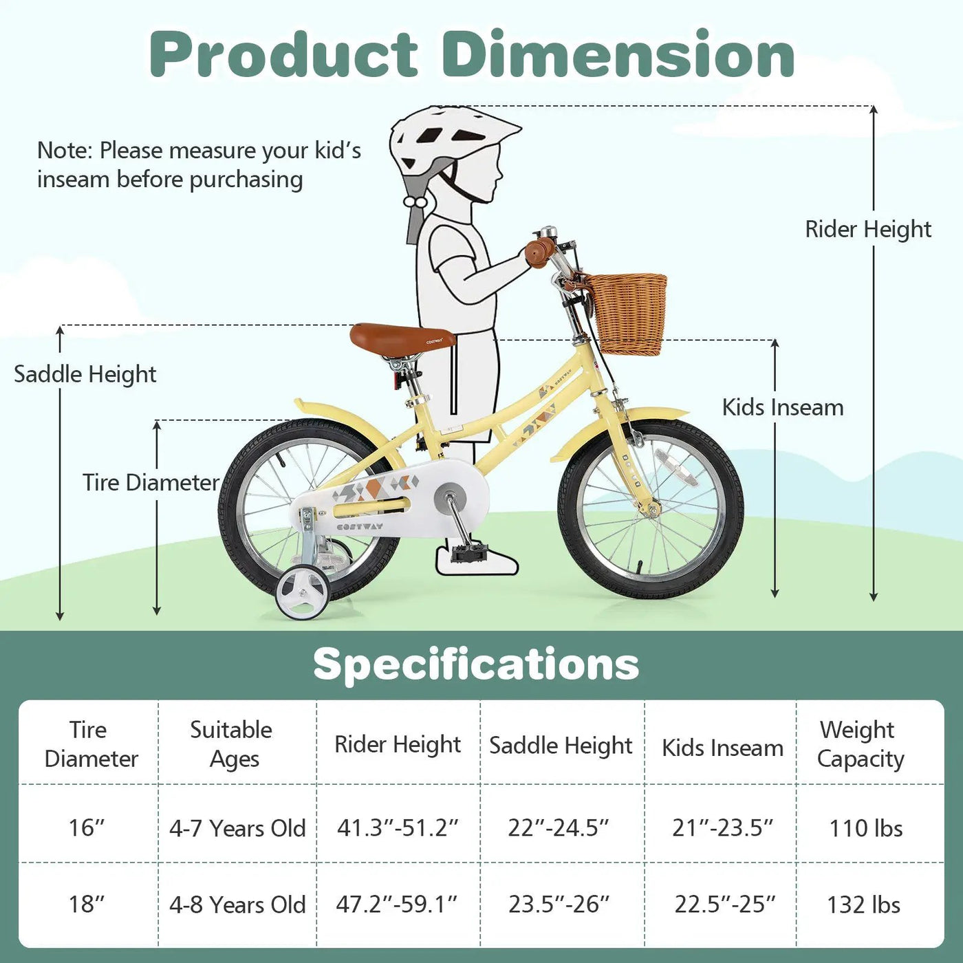 18 Inch Kids Bike Adjustable Bicycle with Reflectors and Bell for Children 4-8 Years Old-18 inches by DirectDeals