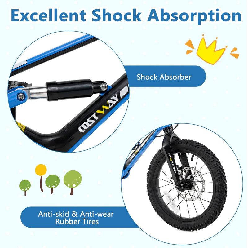 16 Inch Kids Bike Adjustable with Shock Absorber and Bell for Aged 4 to 7-16 inches by DirectDeals