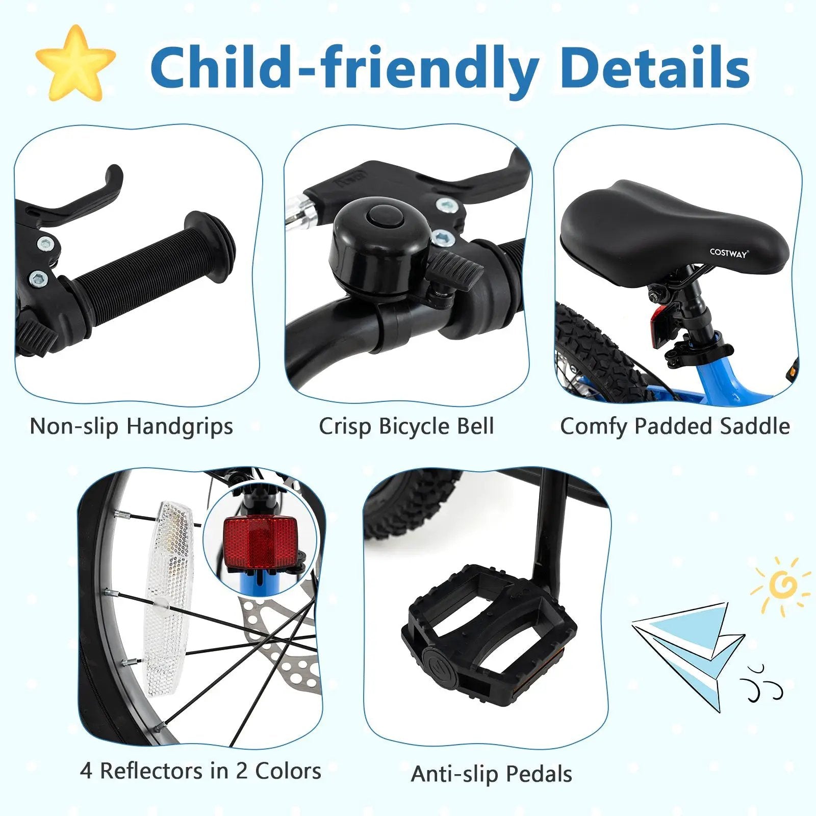 16 Inch Kids Bike Adjustable with Shock Absorber and Bell for Aged 4 to 7-16 inches by DirectDeals