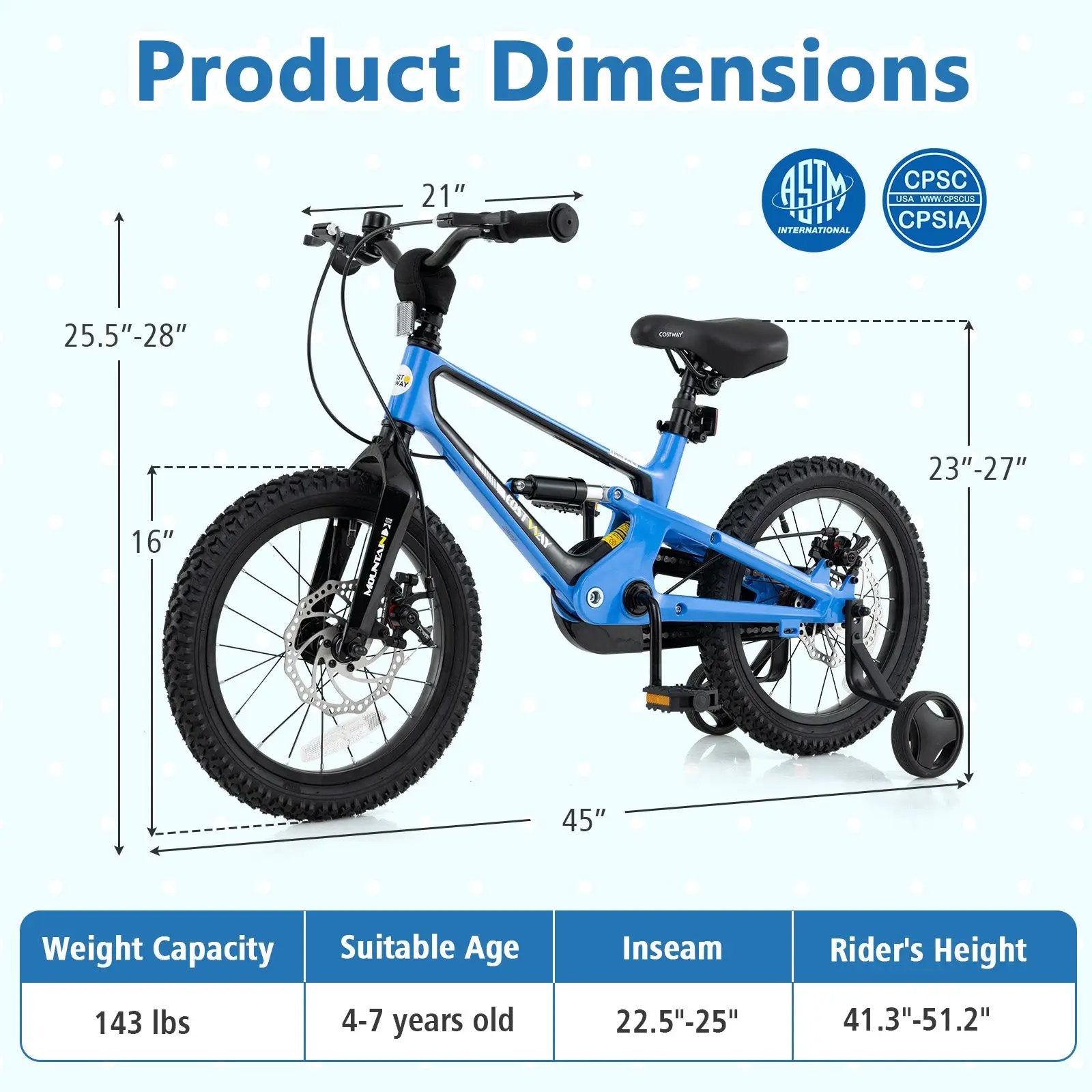 16 Inch Kids Bike Adjustable with Shock Absorber and Bell for Aged 4 to 7-16 inches by DirectDeals