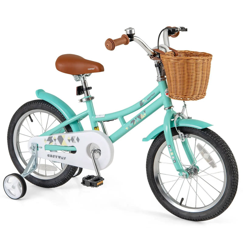 18 Inch Kids Bike Bicycle with Training Wheels and 2 Brake System Ages 4-8 Years Old-18 inches by DirectDeals