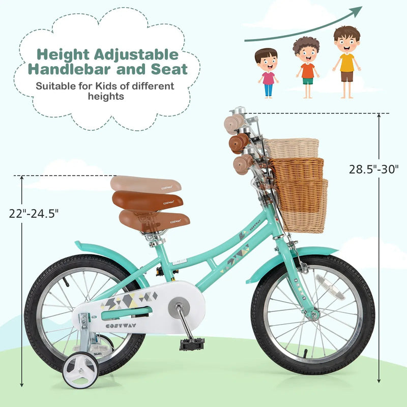 18 Inch Kids Bike Bicycle with Training Wheels and 2 Brake System Ages 4-8 Years Old-18 inches by DirectDeals