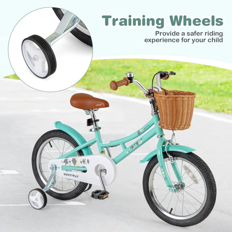 18 Inch Kids Bike Bicycle with Training Wheels and 2 Brake System Ages 4-8 Years Old-18 inches by DirectDeals