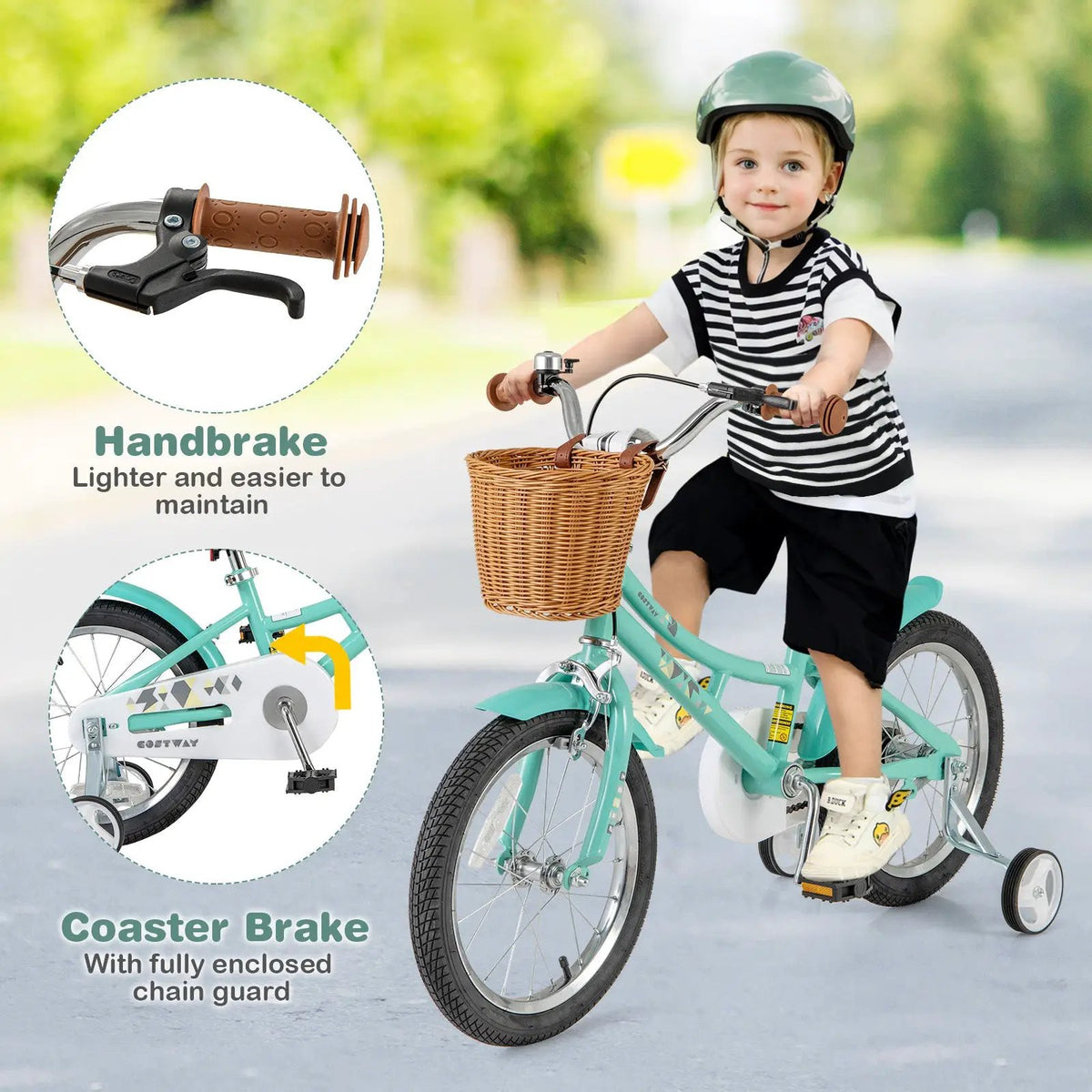 18 Inch Kids Bike Bicycle with Training Wheels and 2 Brake System Ages 4-8 Years Old-18 inches by DirectDeals