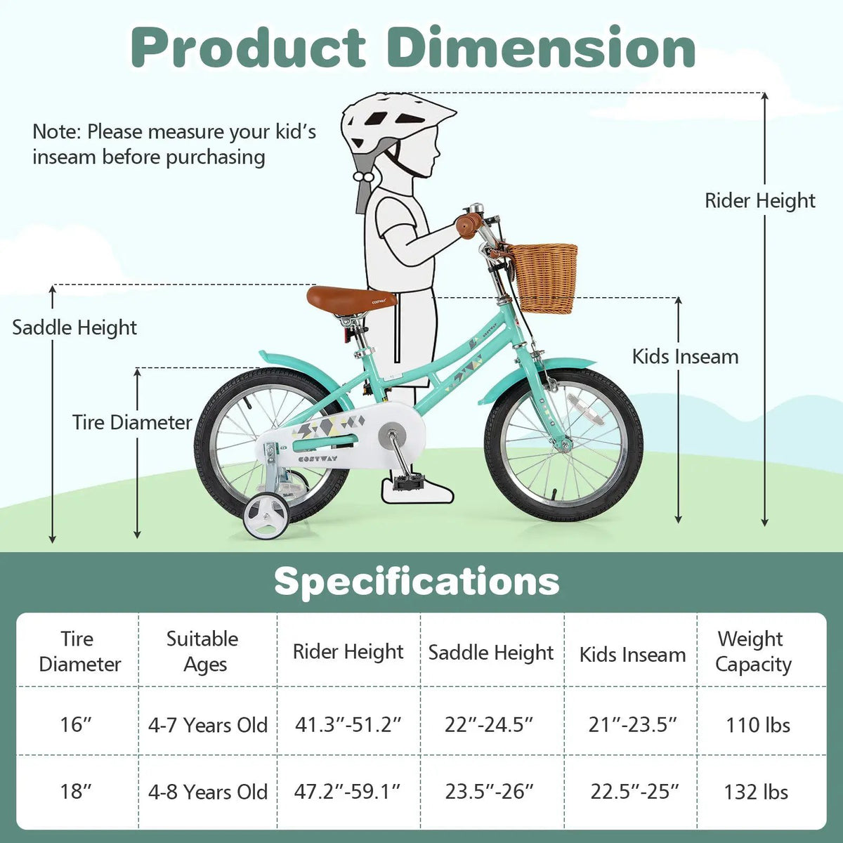 18 Inch Kids Bike Bicycle with Training Wheels and 2 Brake System Ages 4-8 Years Old-18 inches by DirectDeals