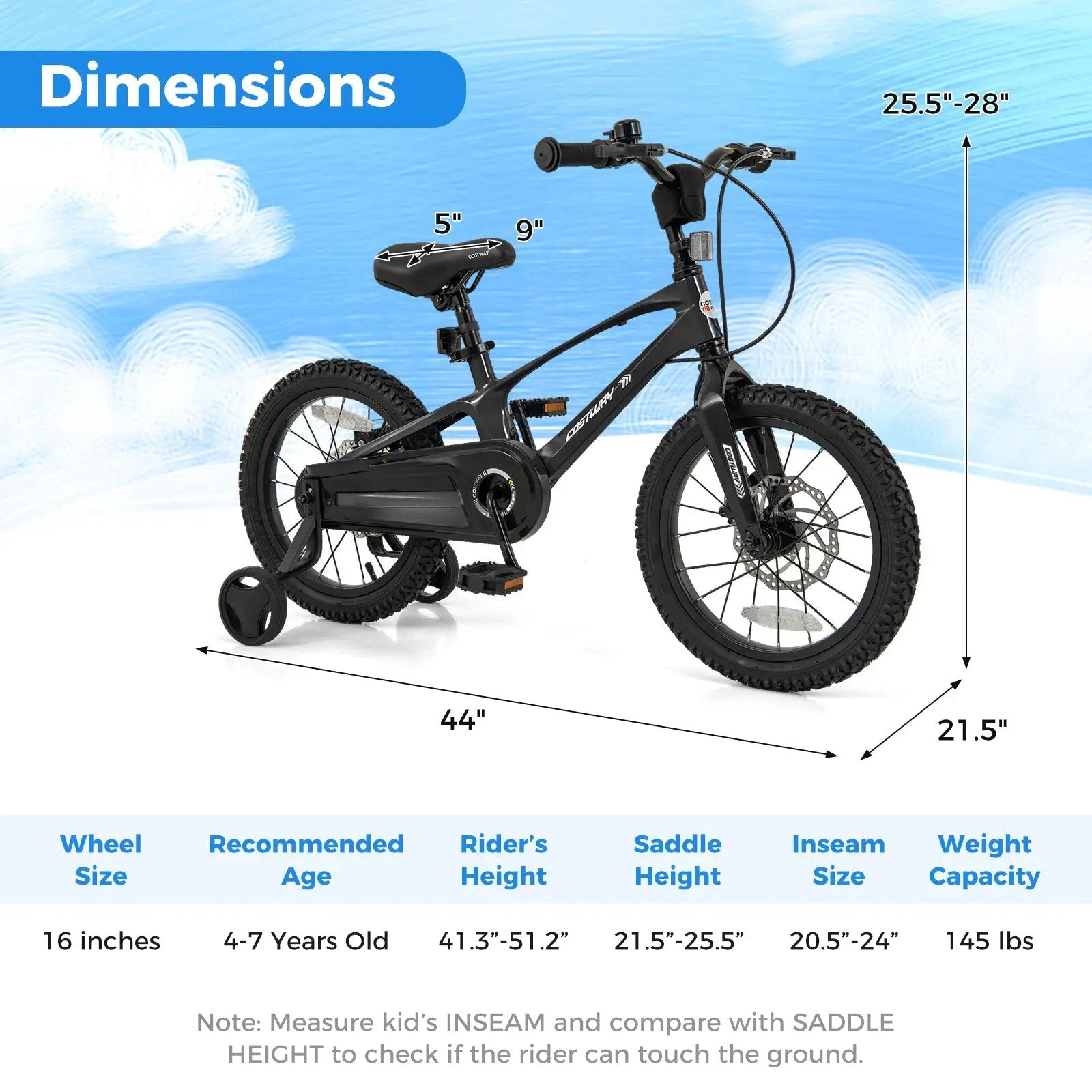 16 Inch Kids Bike Lightweight with 2 Removable Training Wheels for Aged 4-7-16 inches by DirectDeals