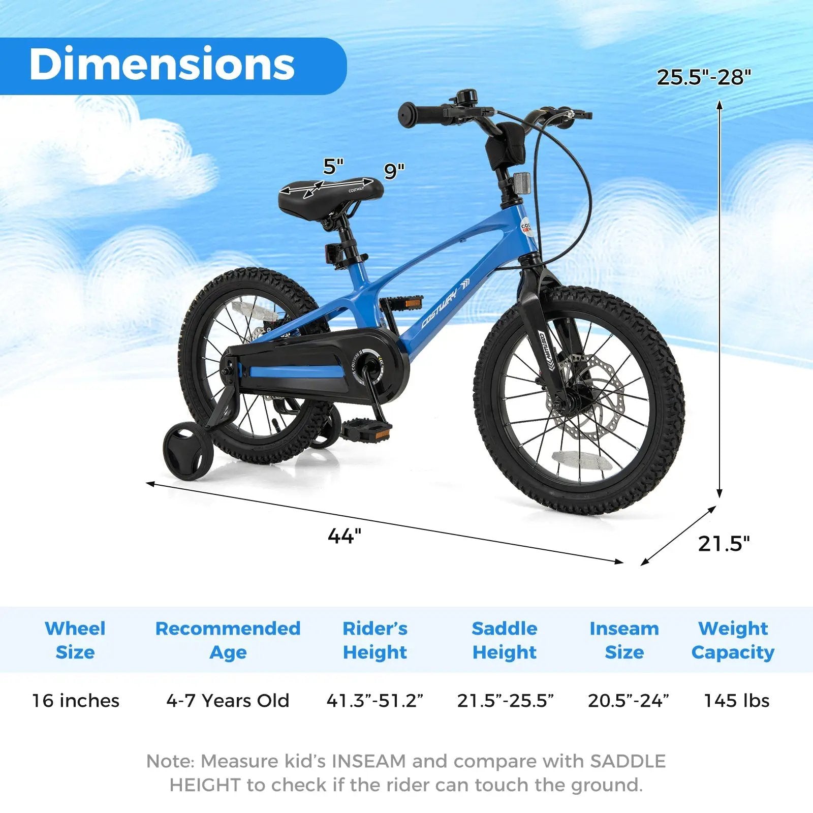 16 Inch Kids Bike Magnesium Alloy Training Bicycle Adjustable for 4 to 7 Years Old-16 inches by DirectDeals