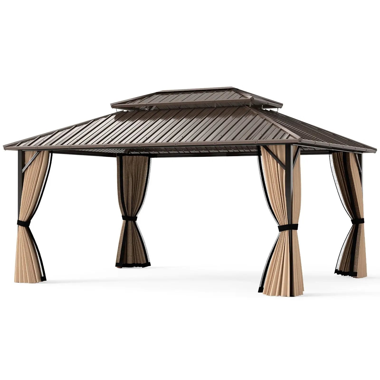 16 x 12 FT Hardtop Gazebo Outdoor Pergola for Patio Garden Deck Lawn Backyard Party Tent-Coffee by DirectDeals