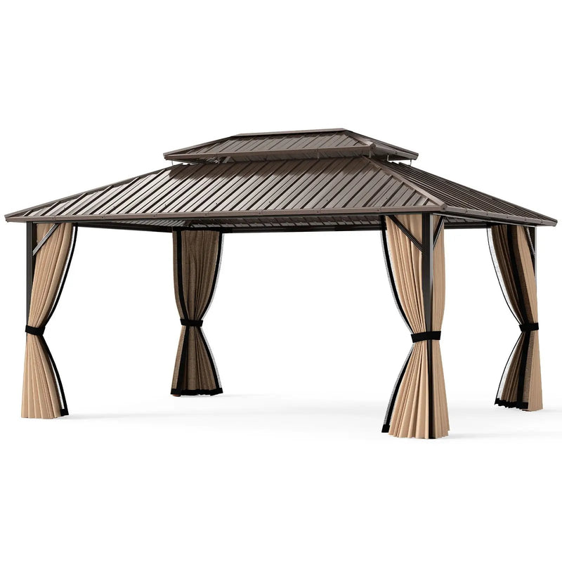 16 x 12 FT Hardtop Gazebo Outdoor Pergola for Patio Garden Deck Lawn Backyard Party Tent-Coffee by DirectDeals