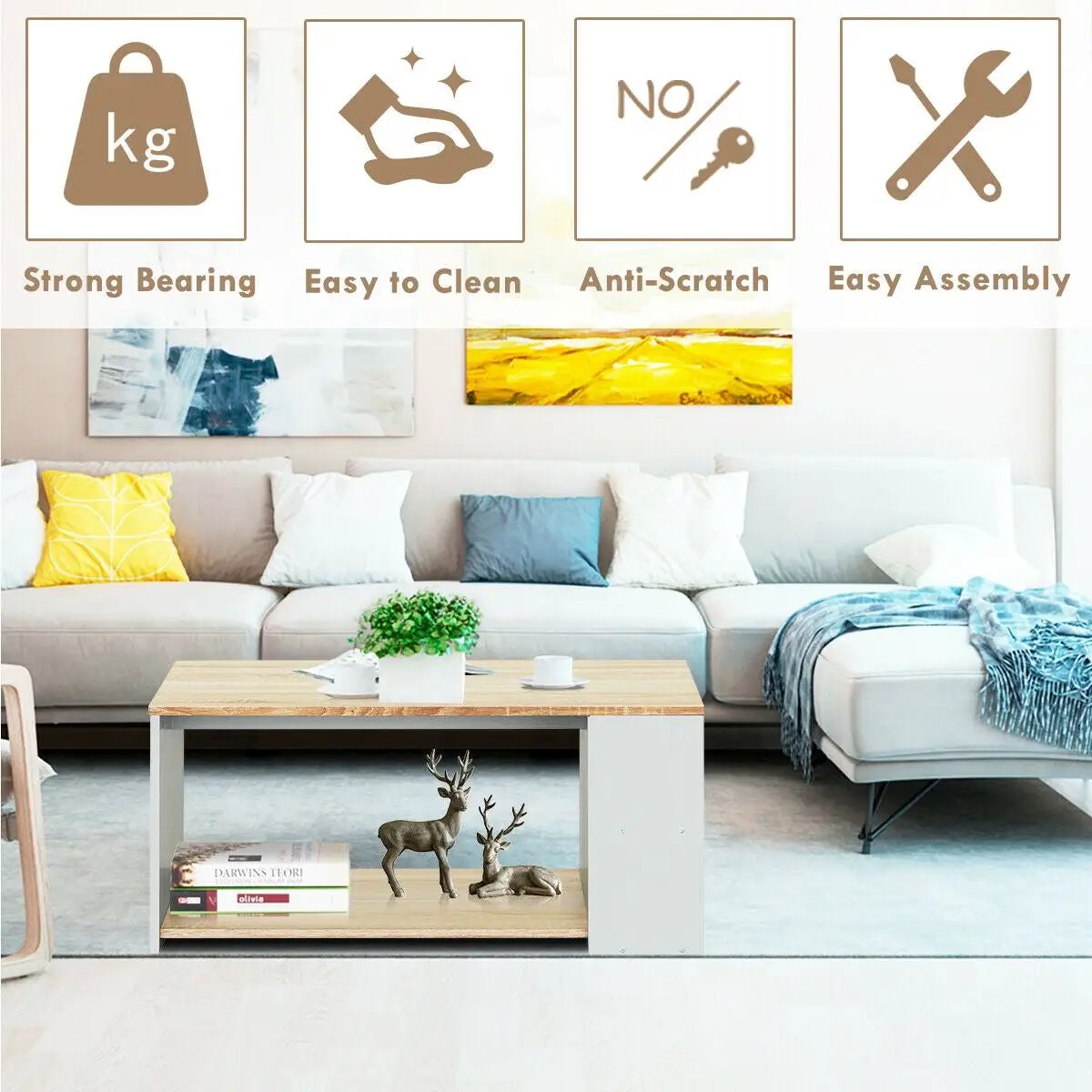 Coffee Table Sofa Side Table with Storage Shelves by DirectDeals