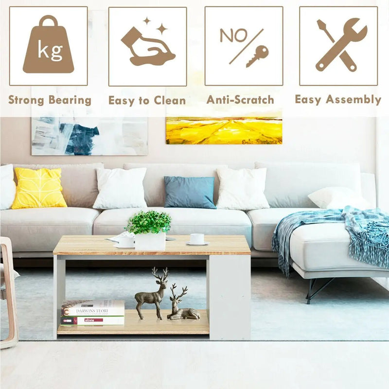 Coffee Table Sofa Side Table with Storage Shelves by DirectDeals