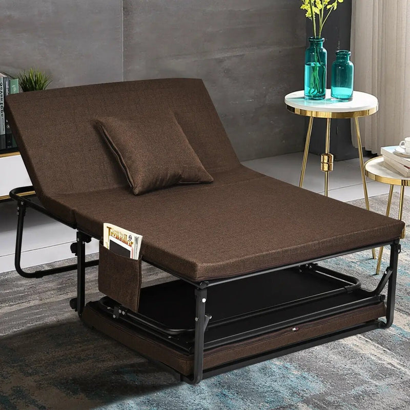 Folding Guest Sleeper Bed w/6 Position Adjustment-Brown by DirectDeals