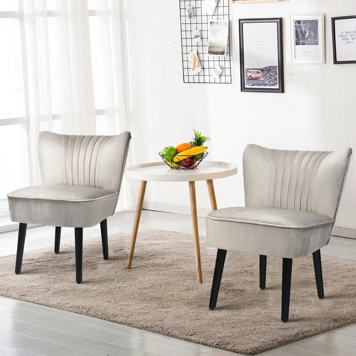 Set of 2 Upholstered Modern Leisure Club Chairs with Solid Wood Legs by DirectDeals