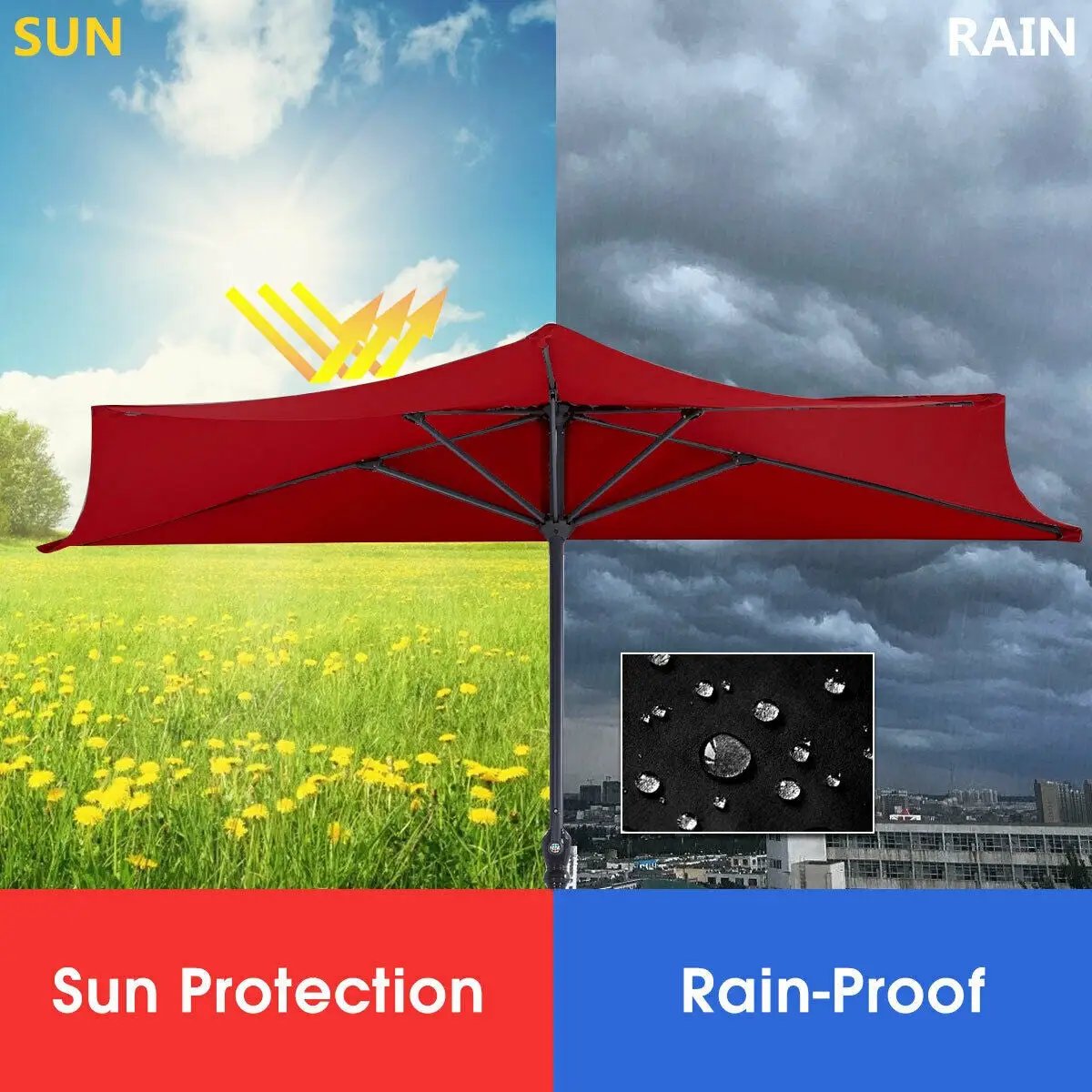 9Ft Patio Bistro Half Round Umbrella by DirectDeals