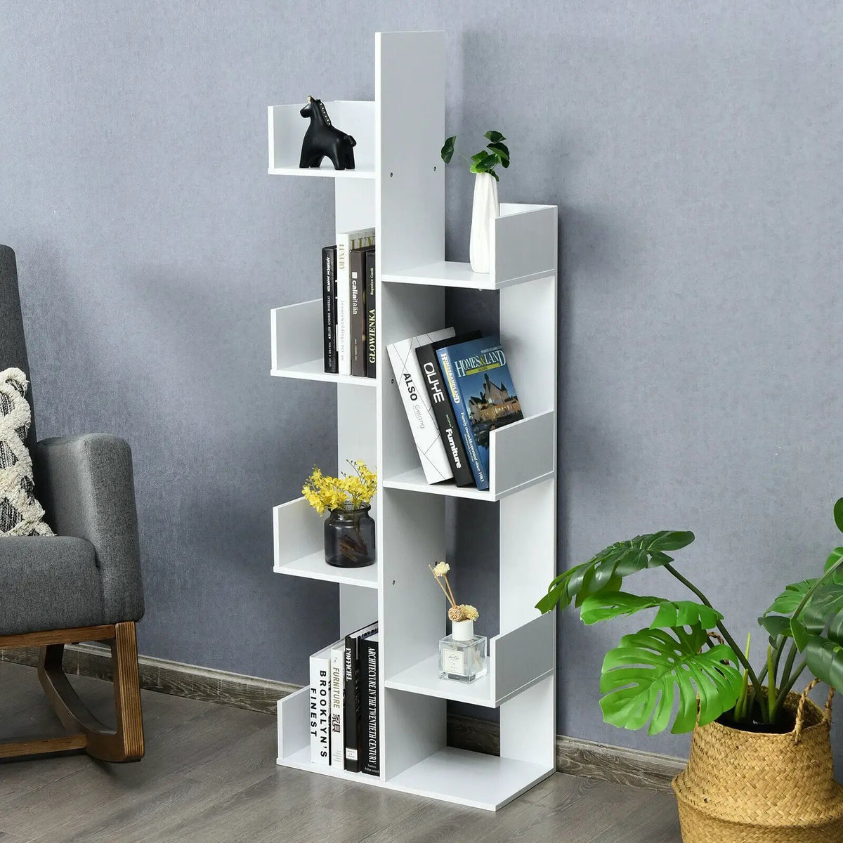 8-Tier Bookshelf Bookcase with 8 Open Compartments Space-Saving Storage Rack by DirectDeals