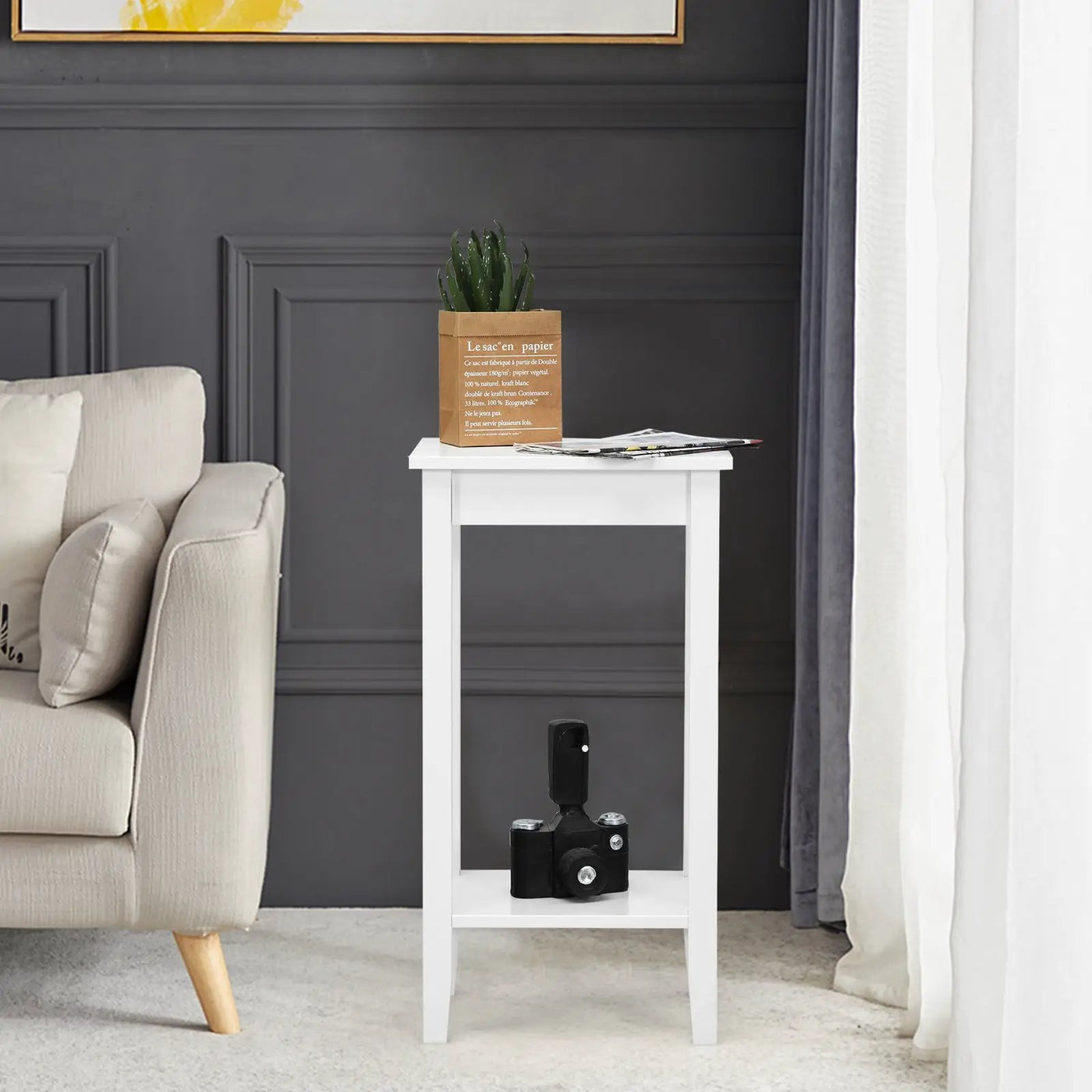 2-Tier Nightstand End Side Wooden Legs Table for Bedroom by DirectDeals