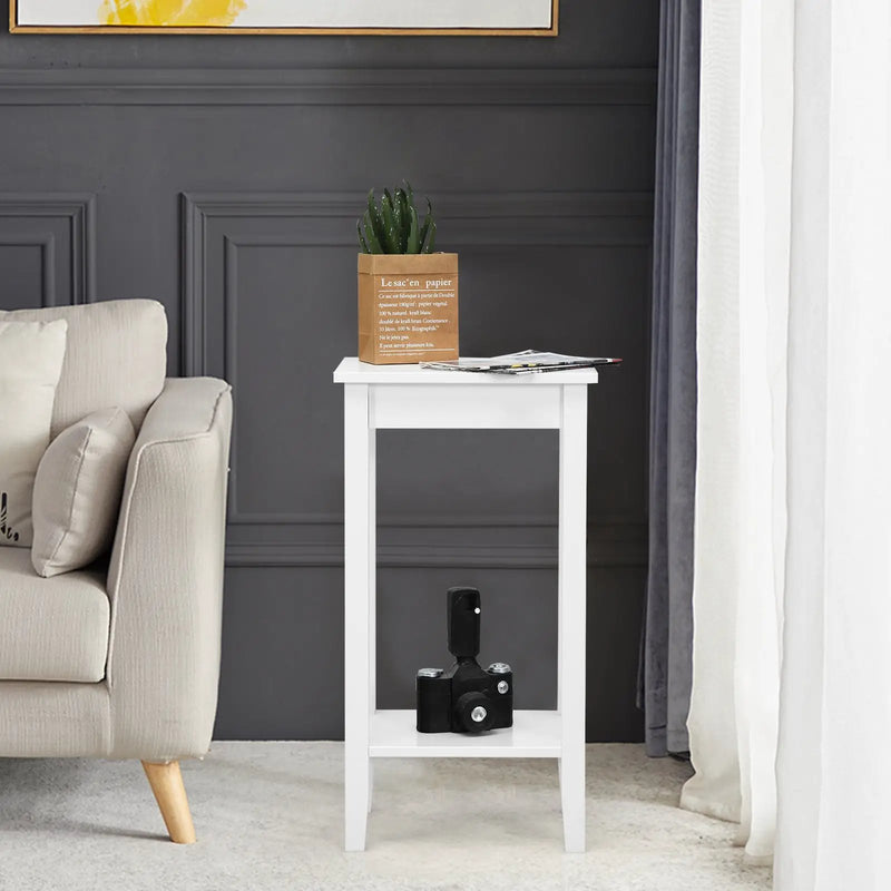 2-Tier Nightstand End Side Wooden Legs Table for Bedroom by DirectDeals