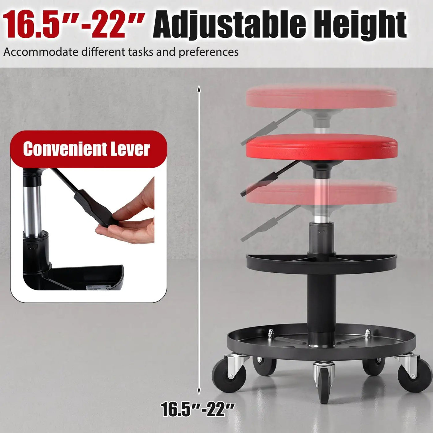 Adjustable Rolling Mechanic Stool with Tool Trays by DirectDeals
