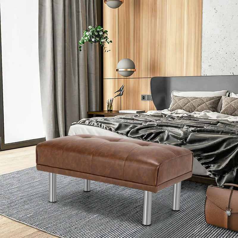 Rectangle Tufted Ottoman with Stainless Steel Legs for Living Room by DirectDeals