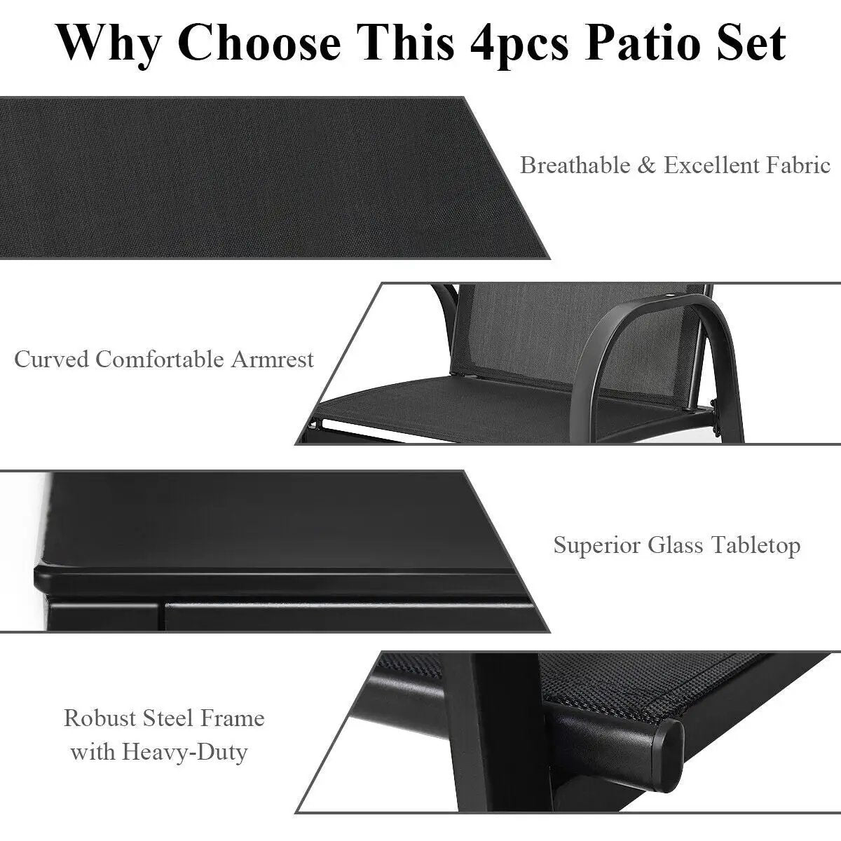 4 Pieces Patio Furniture Set with Glass Top Coffee Table by DirectDeals