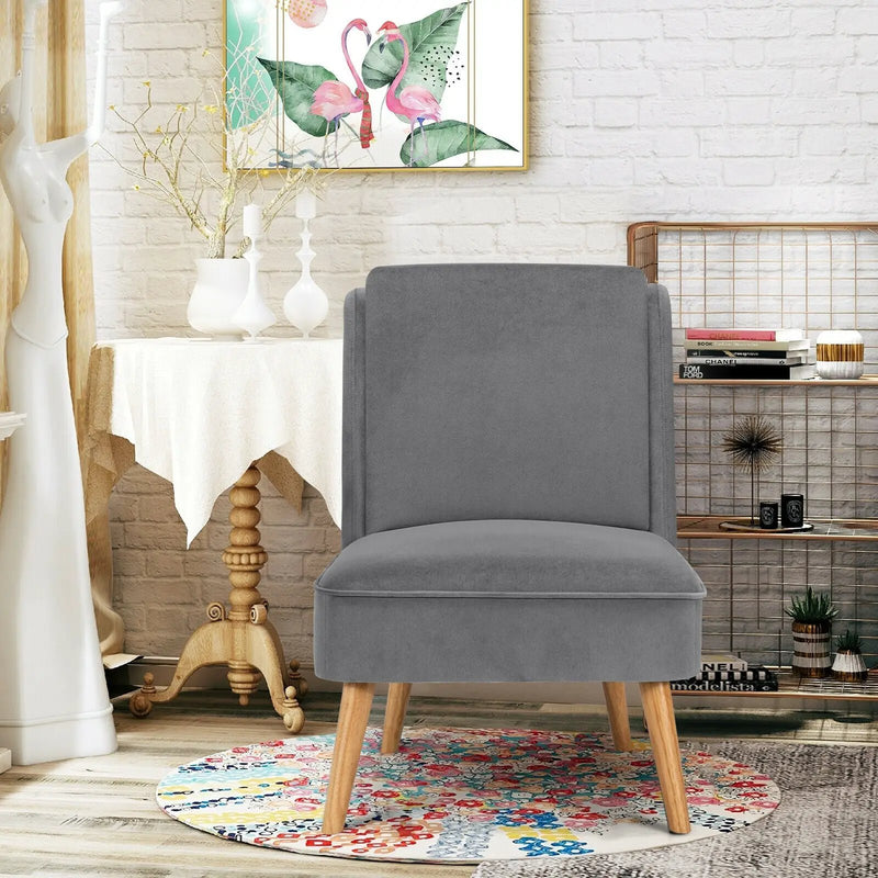 Velvet Accent Armless Side Chair with Rubber Wood Legs for Bedroom by DirectDeals