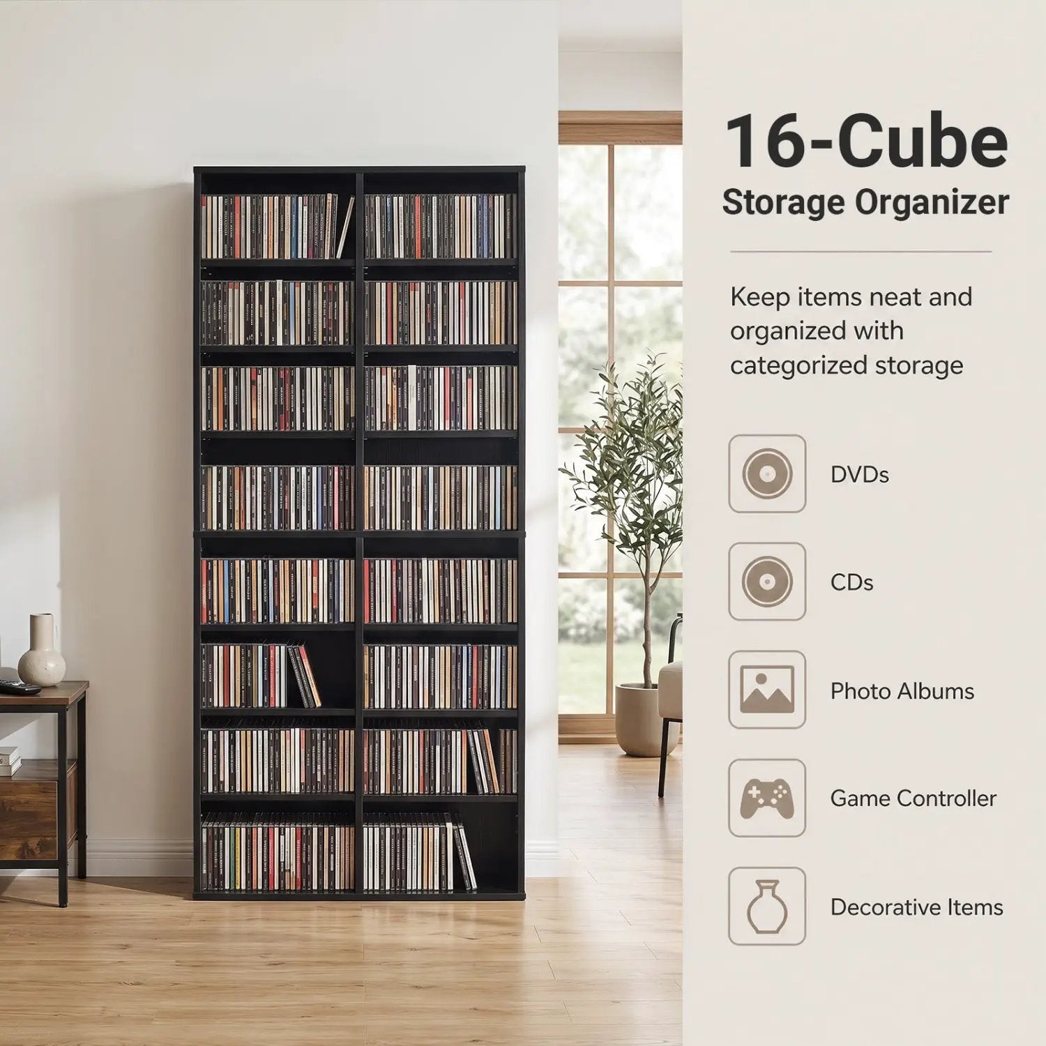 16 Compartment CD Storage Unit with Adjustable Shelves 54" by DirectDeals