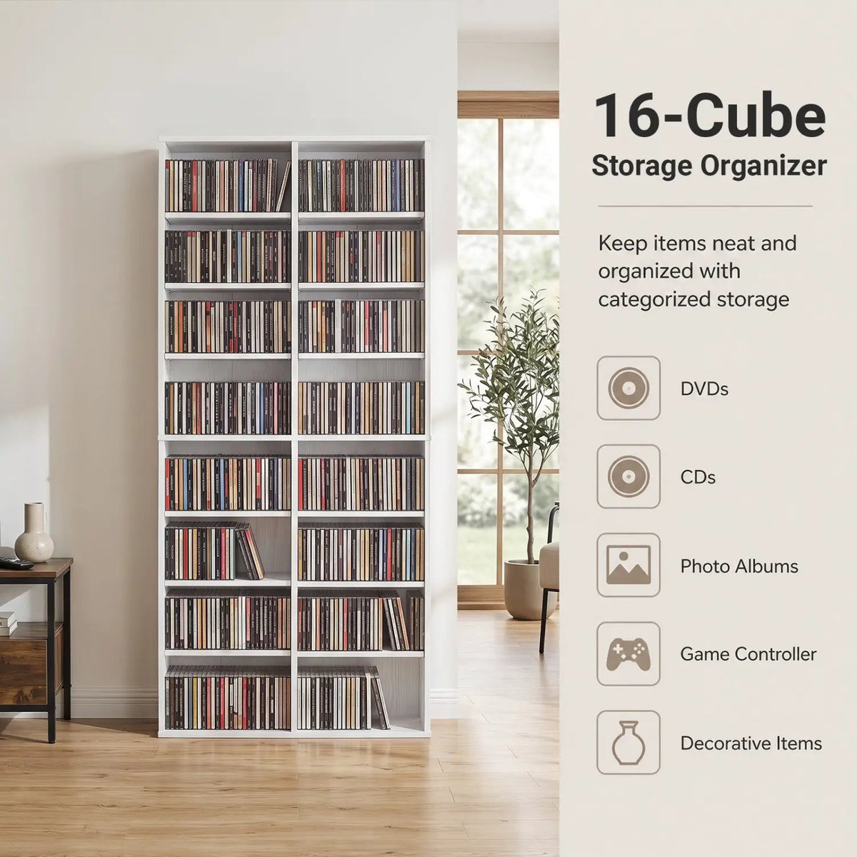 16 Compartment CD Storage Unit with Adjustable Shelves 54" by DirectDeals
