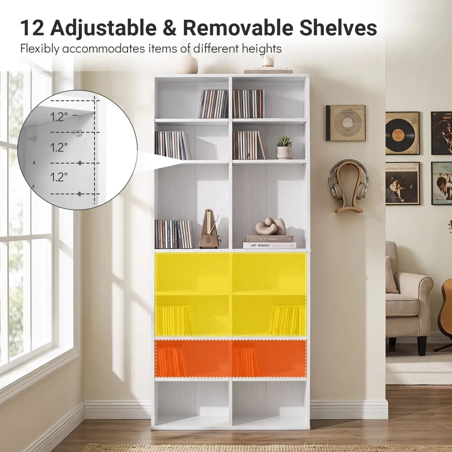 16 Compartment CD Storage Unit with Adjustable Shelves 54" by DirectDeals