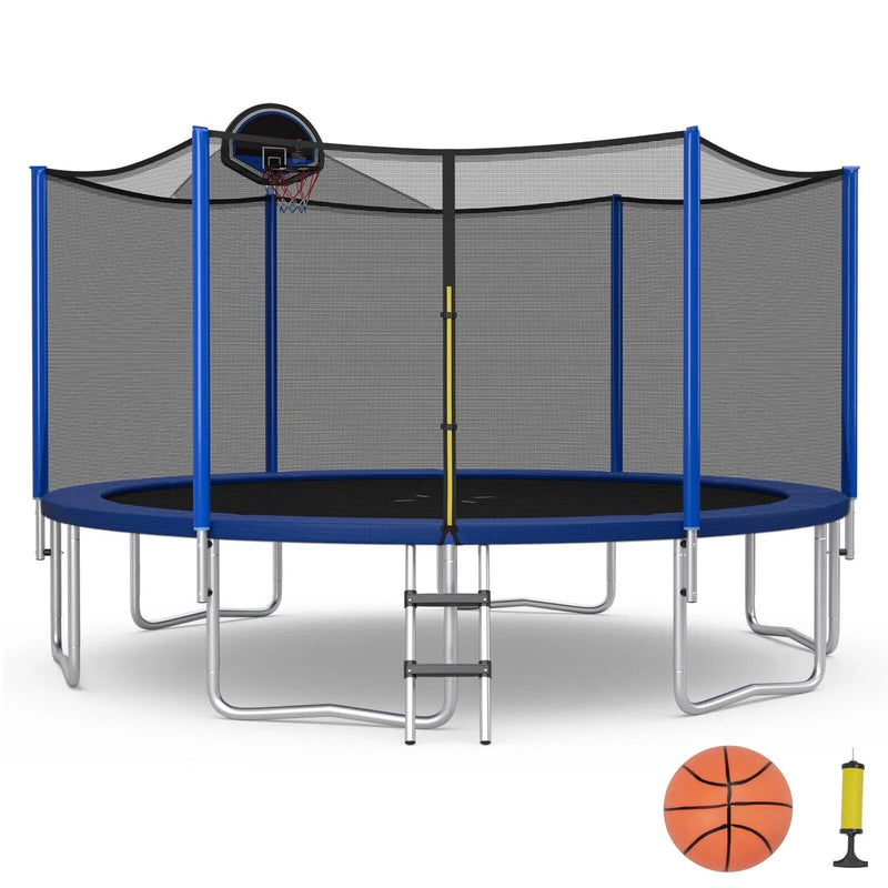 12/14/15/16 Feet Outdoor Recreational Trampoline with Enclosure Net-14 ft by DirectDeals