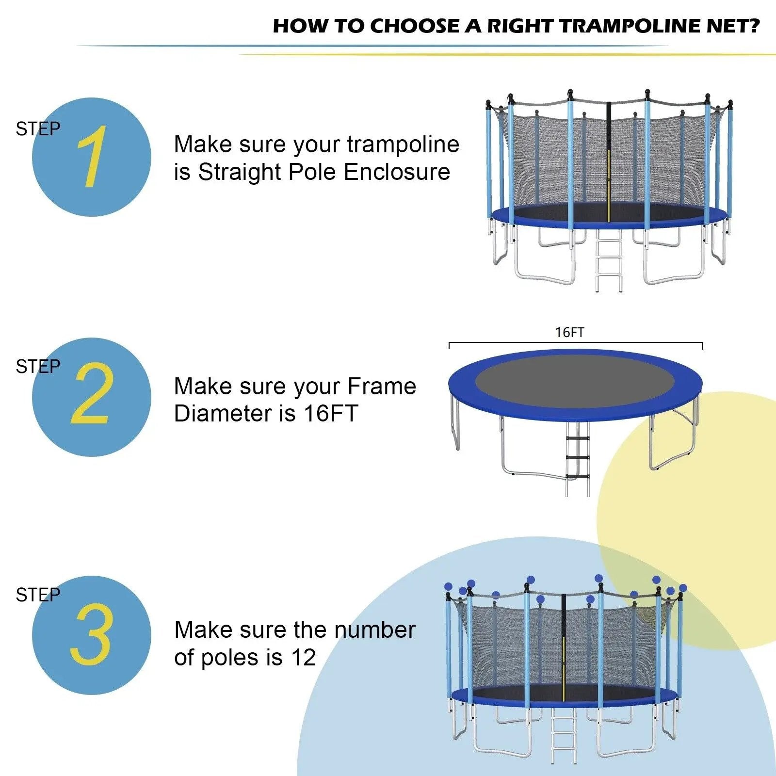 15/16 Feet Trampoline Replacement Safety Net with Adjustable Straps by DirectDeals