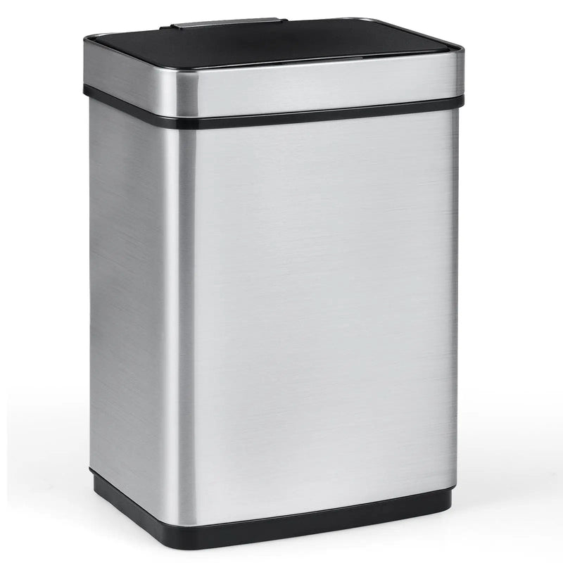 16 Gallon Trash Can Infrared Motion Sensor Garbage Can with Dual Compartments-Silver by DirectDeals