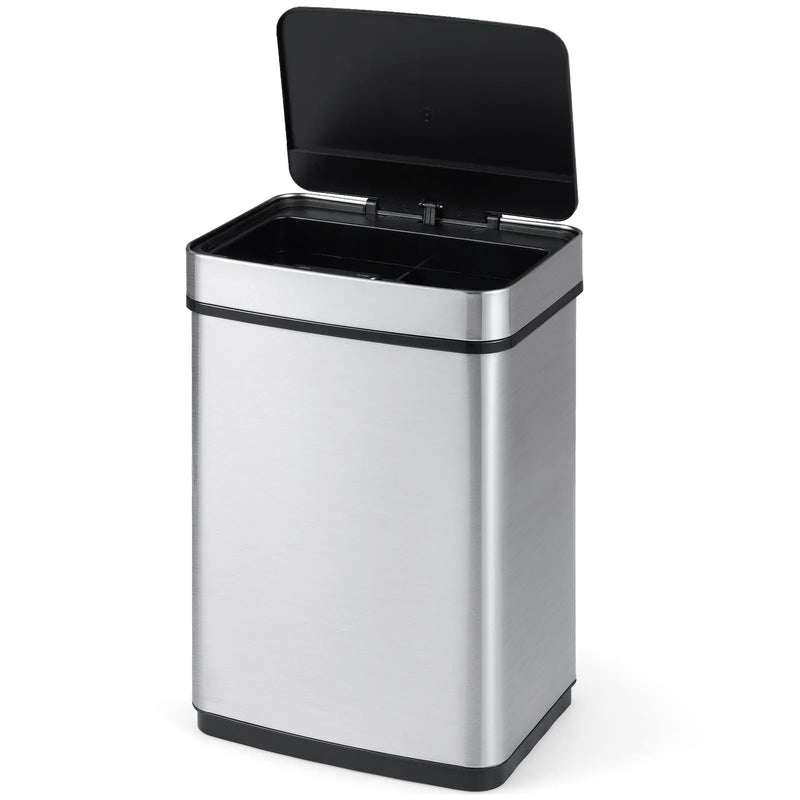 16 Gallon Trash Can Infrared Motion Sensor Garbage Can with Dual Compartments-Silver by DirectDeals
