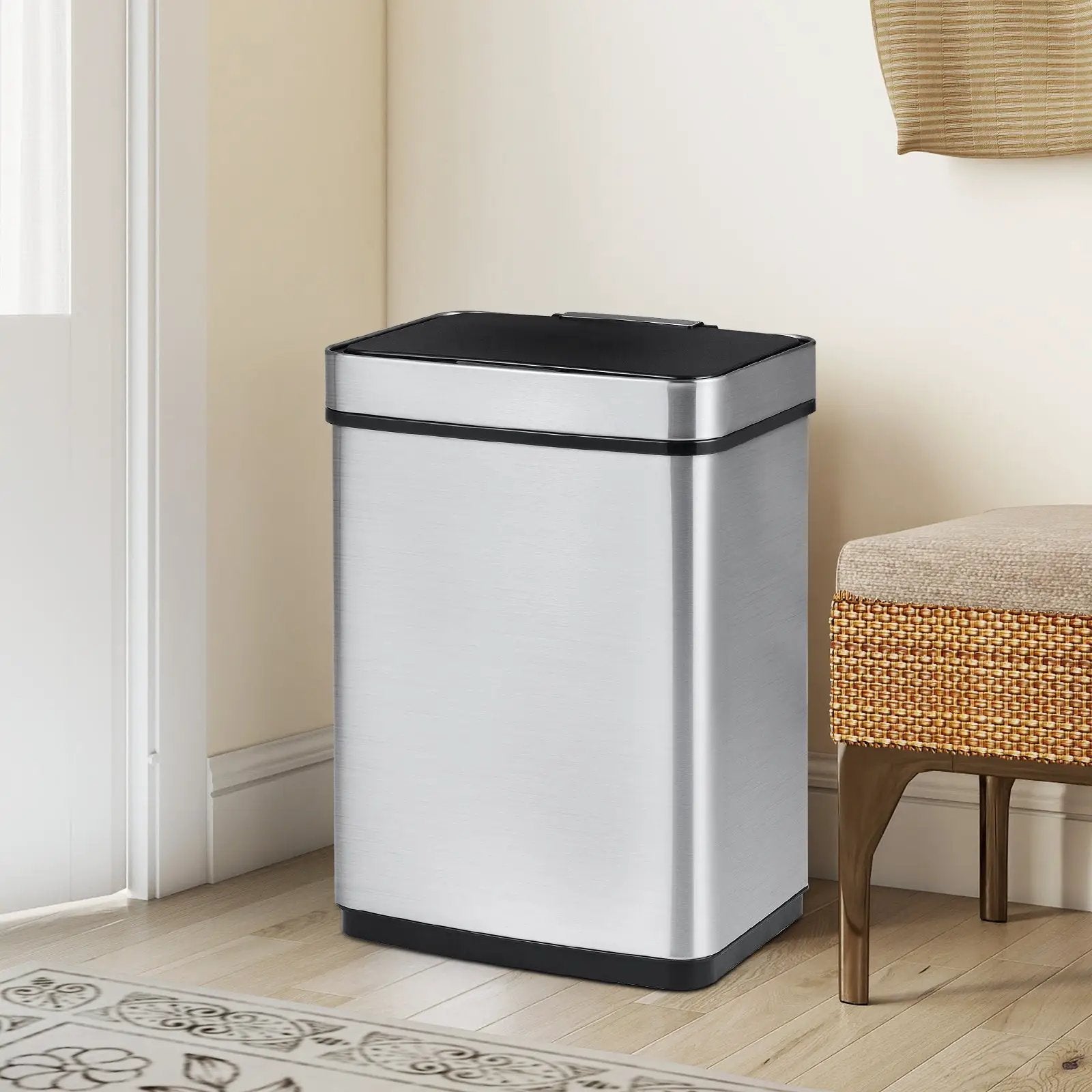 16 Gallon Trash Can Infrared Motion Sensor Garbage Can with Dual Compartments-Silver by DirectDeals