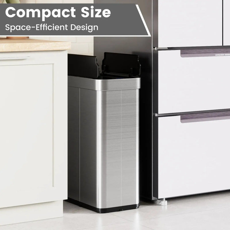 16 Gallon Trash Can with Wing Lids for Bedroom Bathroom Kitchen-Silver by DirectDeals