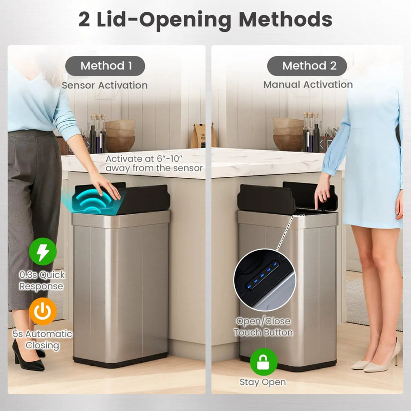 16 Gallon Trash Can with Wing Lids for Bedroom Bathroom Kitchen-Silver by DirectDeals