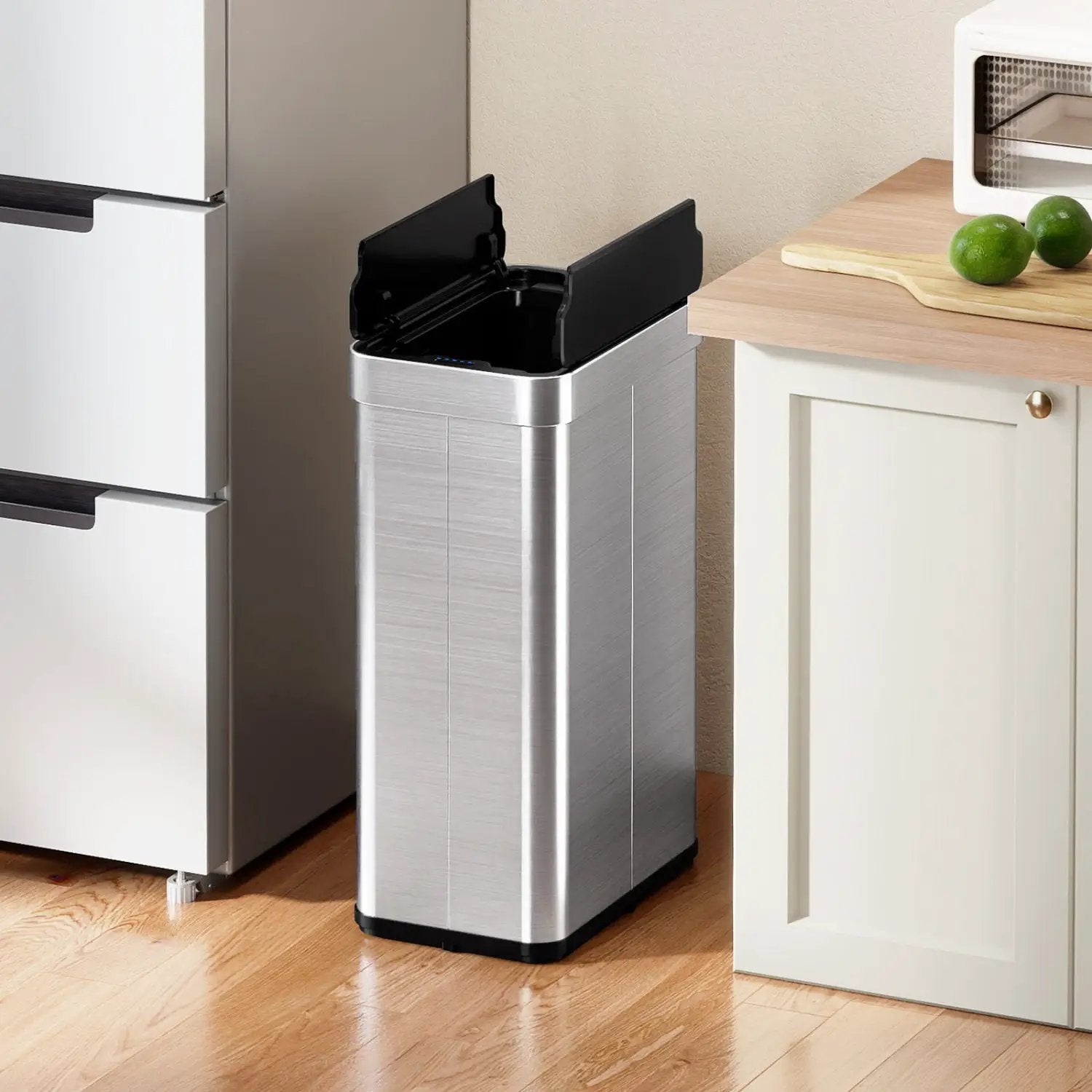 16 Gallon Trash Can with Wing Lids for Bedroom Bathroom Kitchen-Silver by DirectDeals