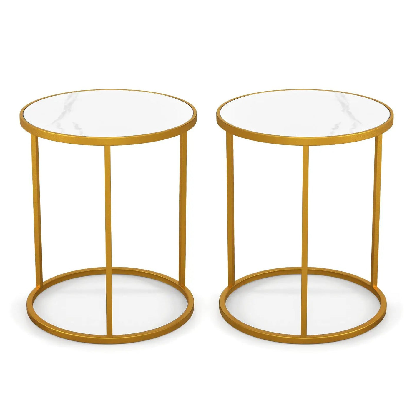 16 Inch Marble Top Round Side Table with Golden Metal Frame for Living Room Bedroom by DirectDeals