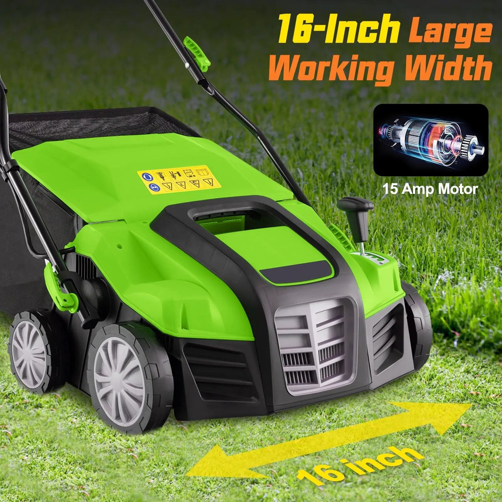 16-Inch Electric Lawn Dethatcher and Scarifier with Collection Bag by DirectDeals