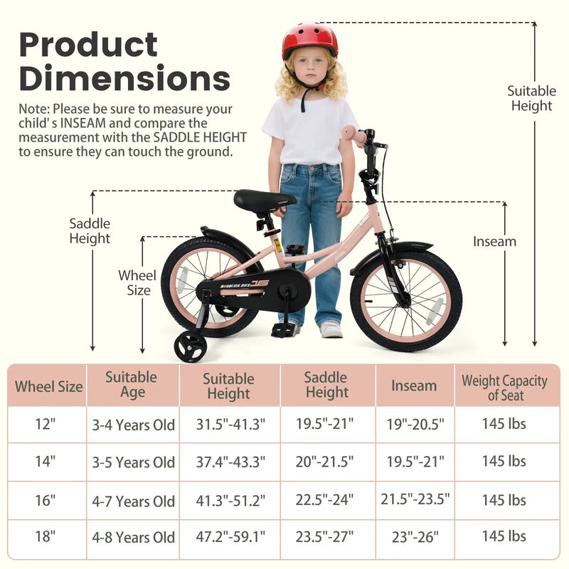 Kids Bike 12-18 Inch with Training Wheels - Pink by DirectDeals